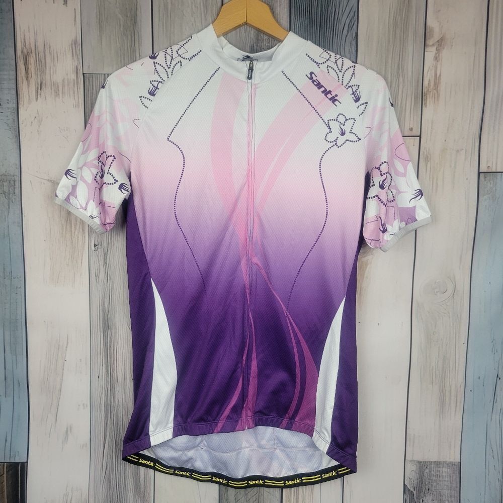 Santic Cycling Zip Up Shirt Pink Purple Size Large